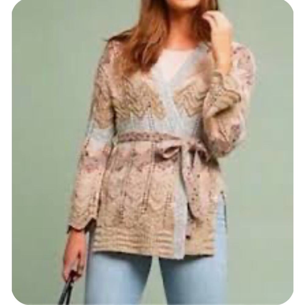 Anthropologie Meadow Rue Moth‎ Zig Zag Knit Cardigan Sweater Multicolor Small